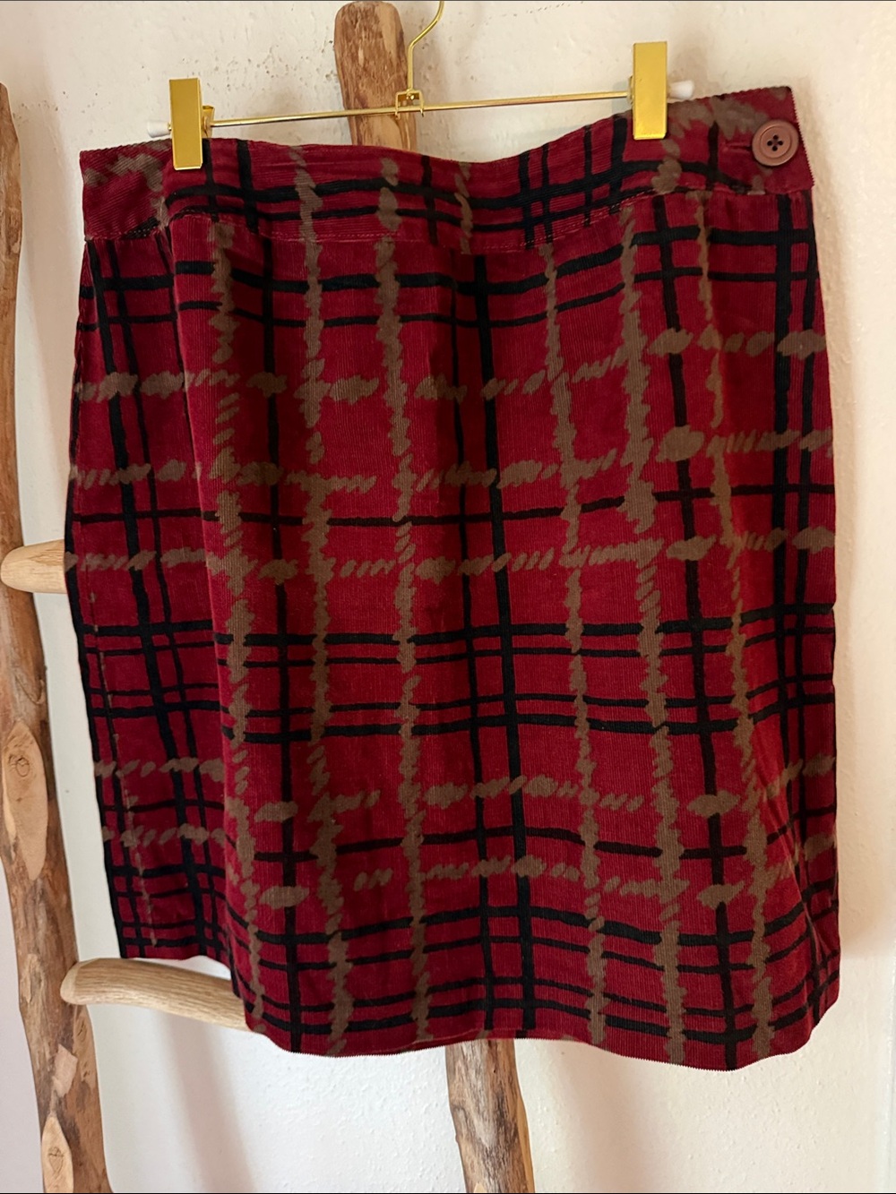 Harold's Preppy Burgundy Red Brown Black Plaid Corduroy Mini Skirt Academia 12
